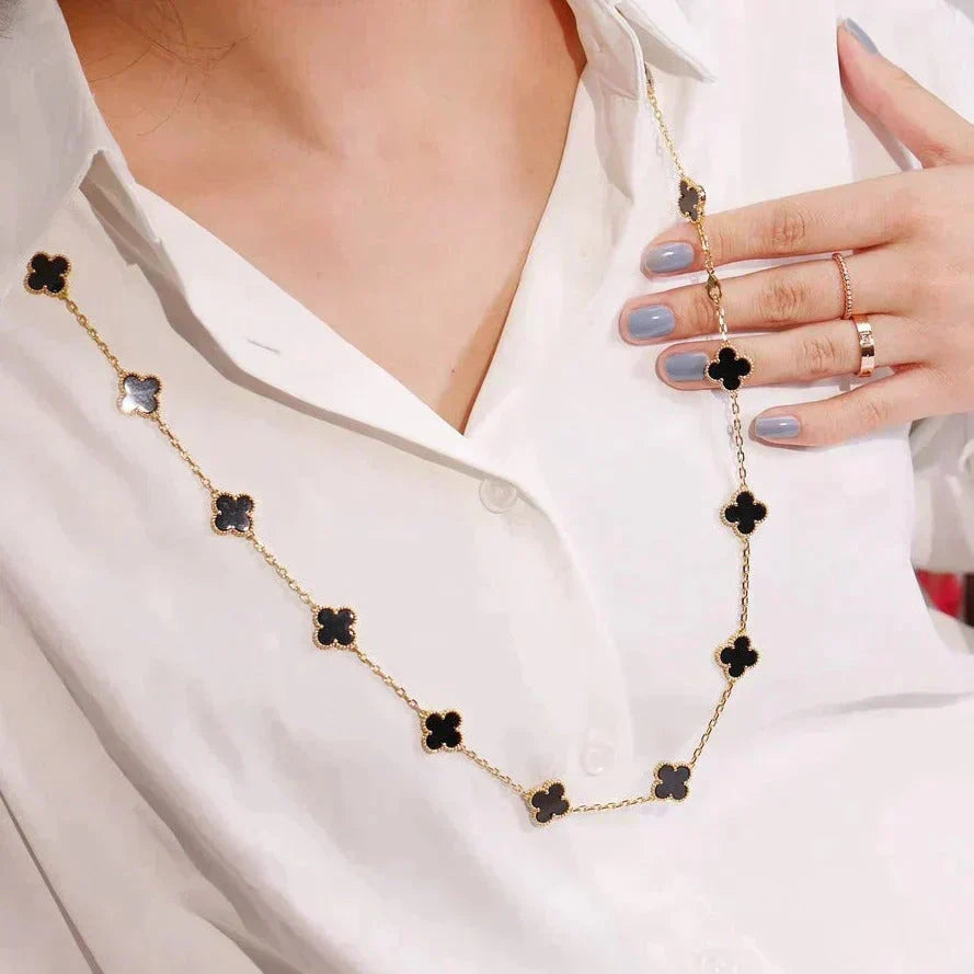 [⭐Mirelle]CLOVER 20 MOTIFS ONYX NECKLACE