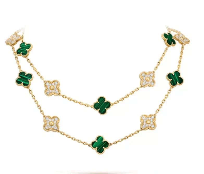 [⭐Mirelle]CLOVER 20 MOTIFS MALACHITE DIAMOND NECKLACE