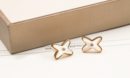 [⭐Mirelle]JEUX DE WHITE MOP PINK GOLD DIAMOND EARRINGS