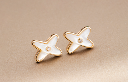 [⭐Mirelle]JEUX DE WHITE MOP ROSE GOLD DIAMOND EARRINGS