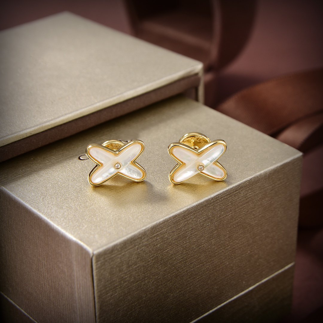 [⭐Mirelle]JEUX DE WHITE MOP GOLD DIAMOND EARRINGS