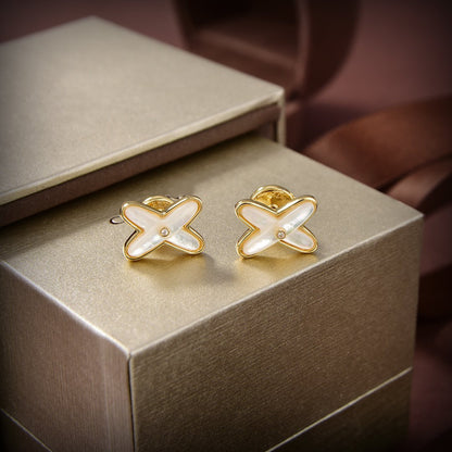 [⭐Mirelle]JEUX DE WHITE MOP GOLD DIAMOND EARRINGS