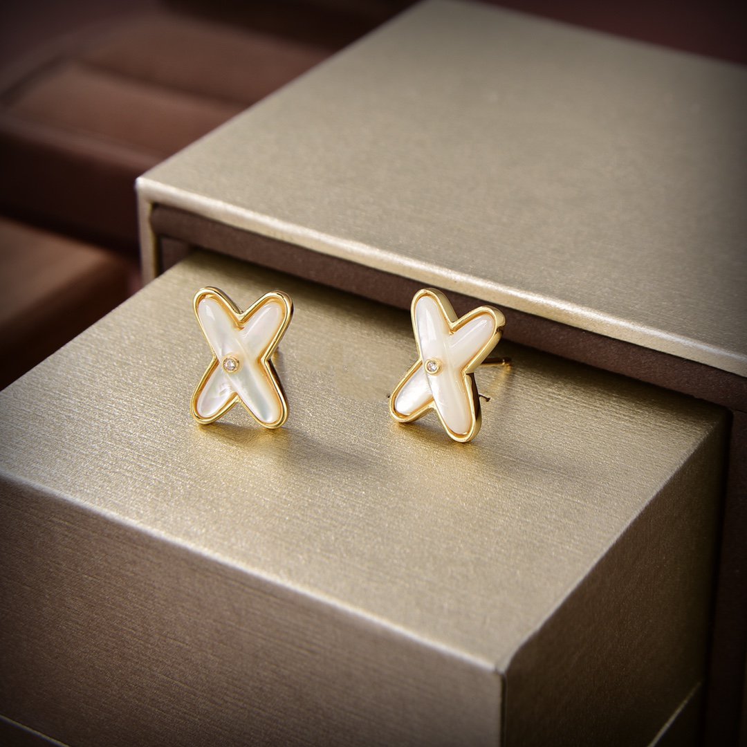 [⭐Mirelle]JEUX DE WHITE MOP GOLD DIAMOND EARRINGS