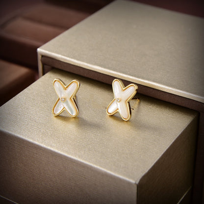 [⭐Mirelle]JEUX DE WHITE MOP GOLD DIAMOND EARRINGS