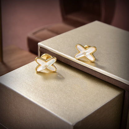 [⭐Mirelle]JEUX DE WHITE MOP GOLD DIAMOND EARRINGS