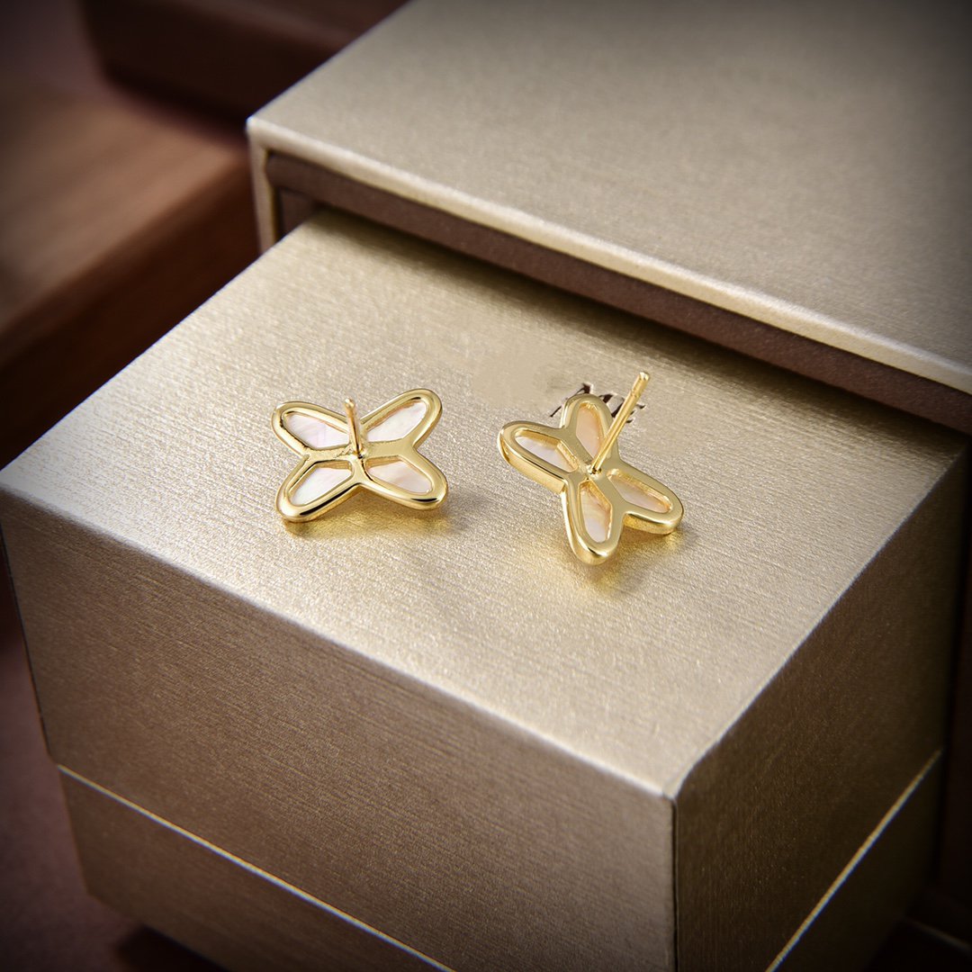 [⭐Mirelle]JEUX DE WHITE MOP GOLD DIAMOND EARRINGS