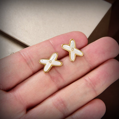 [⭐Mirelle]JEUX DE WHITE MOP GOLD DIAMOND EARRINGS