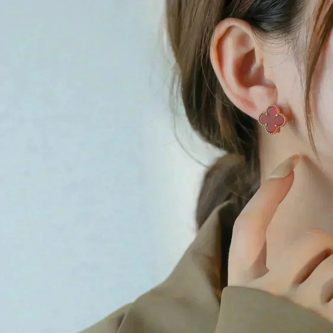 [⭐Mirelle]CLOVER MEDIUM 1 MOTIFS CARNELIAN  EARRINGS