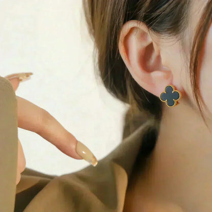 [⭐Mirelle]CLOVER MEDIUM 1 MOTIFS  ONYX STUD EARRINGS