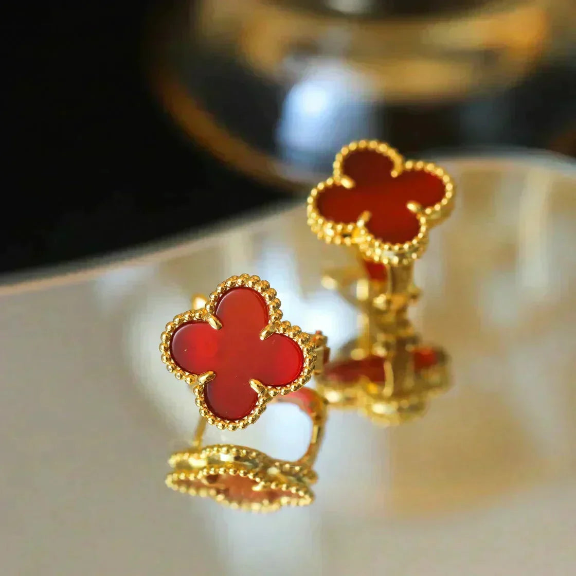 [⭐Mirelle]CLOVER MEDIUM 1 MOTIFS CARNELIAN  EARRINGS