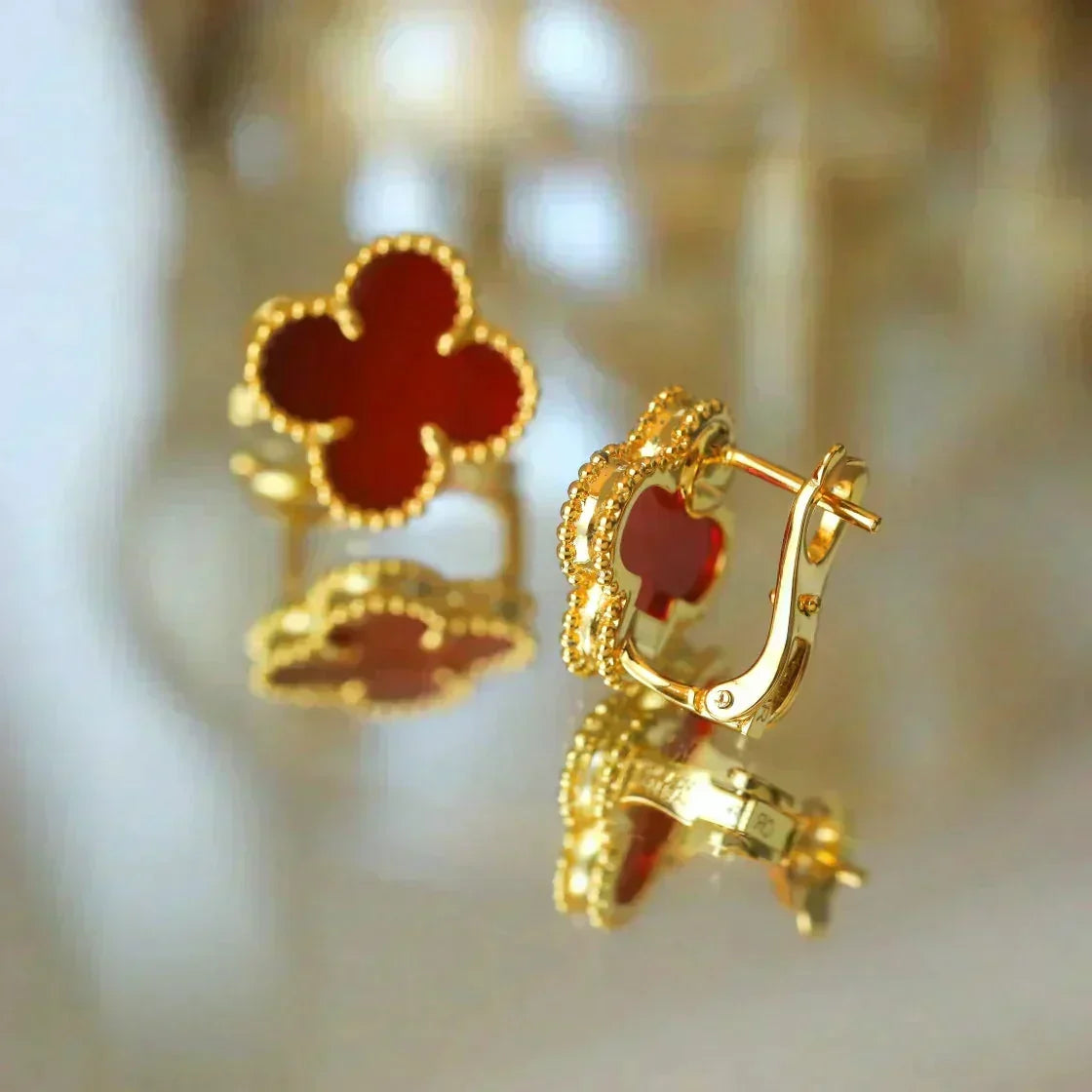 [⭐Mirelle]CLOVER MEDIUM 1 MOTIFS CARNELIAN  EARRINGS