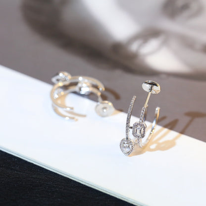 [⭐Mirelle]CREOLES MY TWIN 2 RANGS SILVER DIAMOND EARRINGS