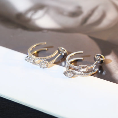 [⭐Mirelle]CREOLES MY TWIN 2 RANGS SILVER DIAMOND EARRINGS
