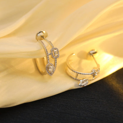 [⭐Mirelle]CREOLES MY TWIN 2 RANGS SILVER DIAMOND EARRINGS