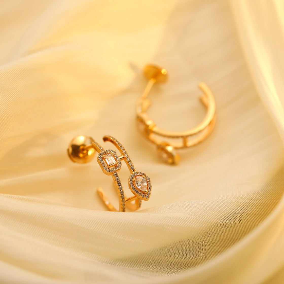 [⭐Mirelle]CREOLES MY TWIN 2 RANGS SILVER DIAMOND EARRINGS