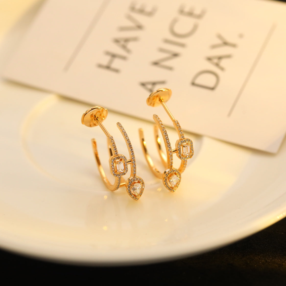 [⭐Mirelle]CREOLES MY TWIN 2 RANGS SILVER DIAMOND EARRINGS