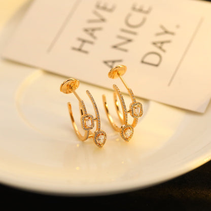 [⭐Mirelle]CREOLES MY TWIN 2 RANGS SILVER DIAMOND EARRINGS