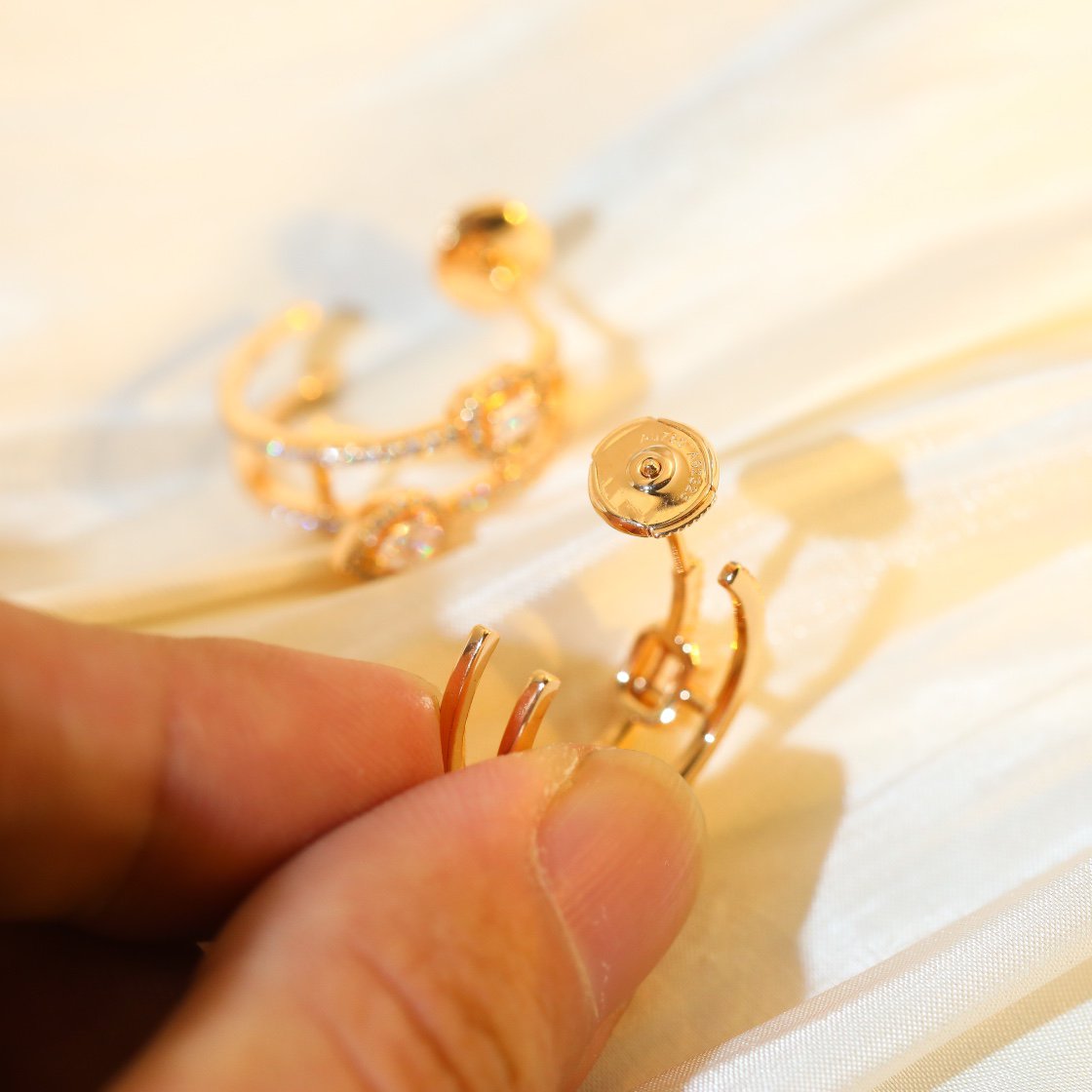[⭐Mirelle]CREOLES MY TWIN 2 RANGS SILVER DIAMOND EARRINGS
