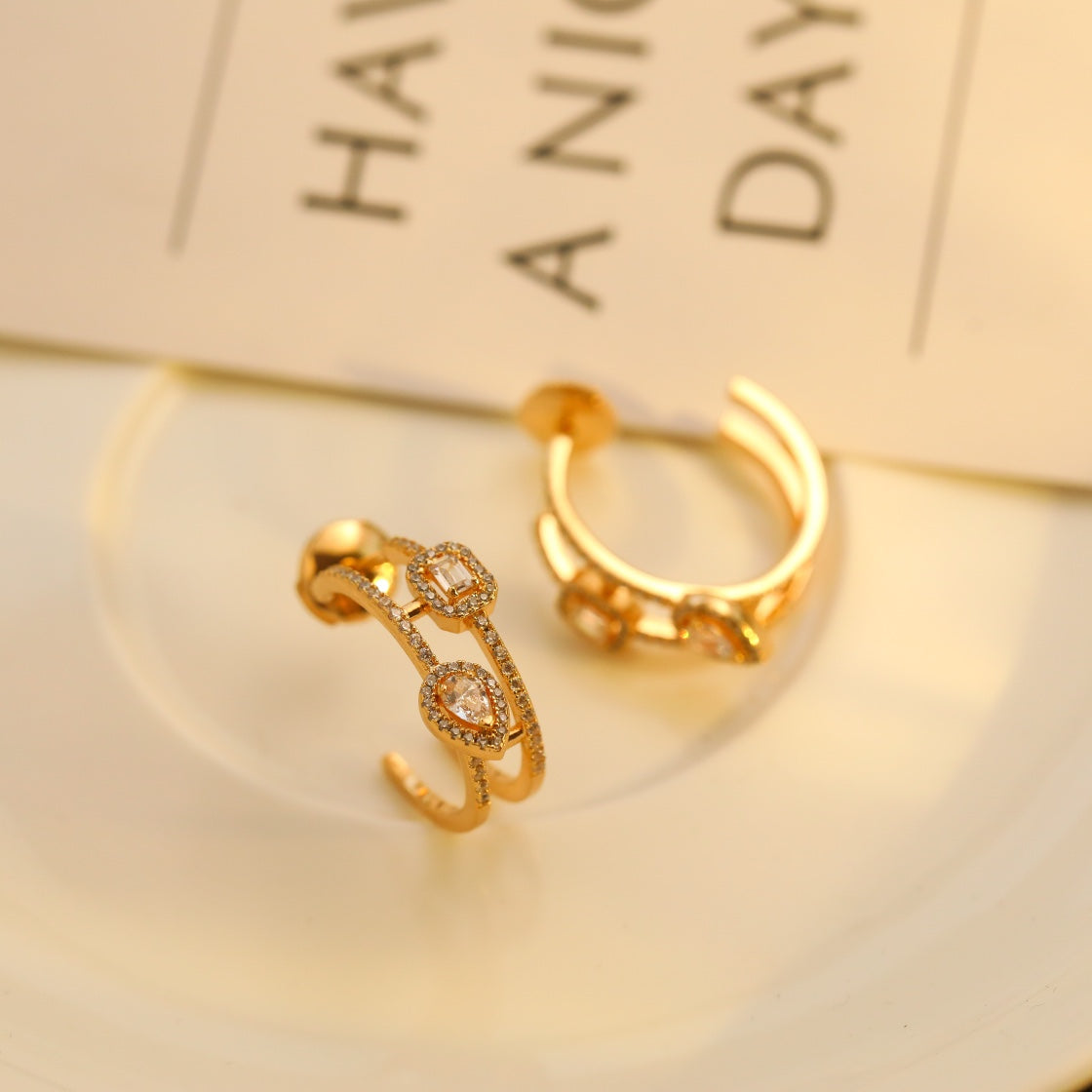 [⭐Mirelle]CREOLES MY TWIN 2 RANGS SILVER DIAMOND EARRINGS
