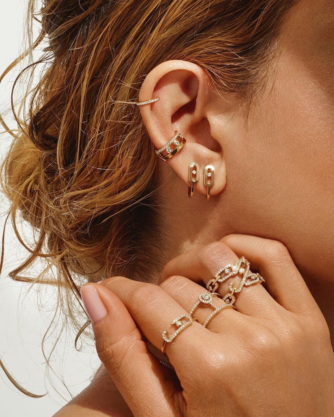 [⭐Mirelle]CREOLES MOVE UNO MINI 1 DIAMOND EARRINGS