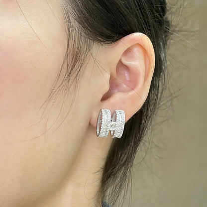 [⭐Mirelle]H STUD EARRINGS WITH SILVER DIAMONDS