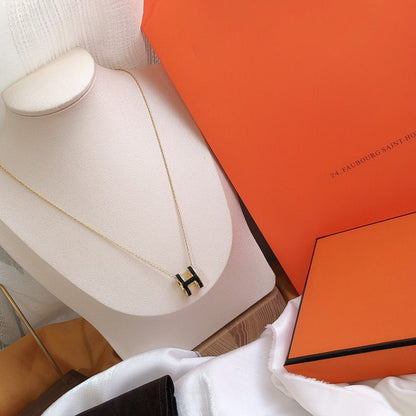 [⭐Mirelle]HM CLIC BLACK ENAMEL GOLD NECKLACE