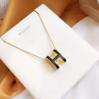 [⭐Mirelle]HM CLIC BLACK ENAMEL GOLD NECKLACE