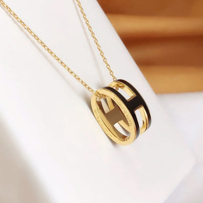 [⭐Mirelle]HM CLIC BLACK ENAMEL GOLD NECKLACE