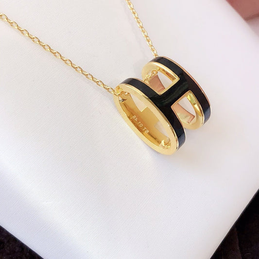 [⭐Mirelle]HM CLIC BLACK ENAMEL GOLD NECKLACE