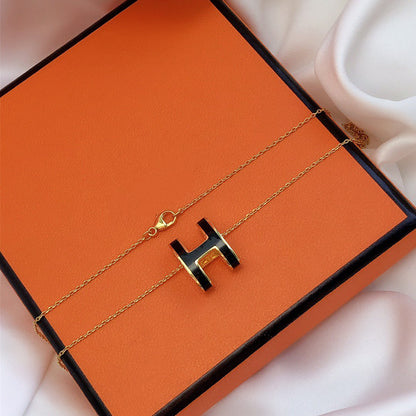 [⭐Mirelle]HM CLIC BLACK ENAMEL GOLD NECKLACE