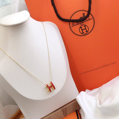 [⭐Mirelle]HM CLIC RED ENAMEL GOLD NECKLACE