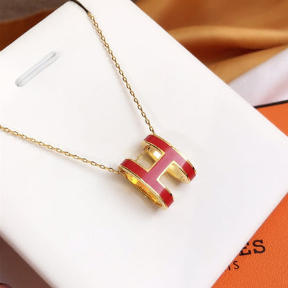 [⭐Mirelle]HM CLIC RED ENAMEL GOLD NECKLACE