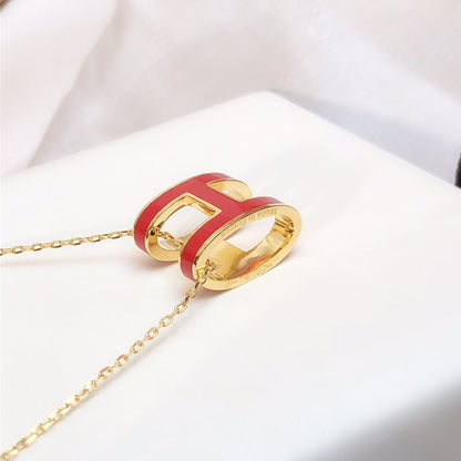 [⭐Mirelle]HM CLIC RED ENAMEL GOLD NECKLACE