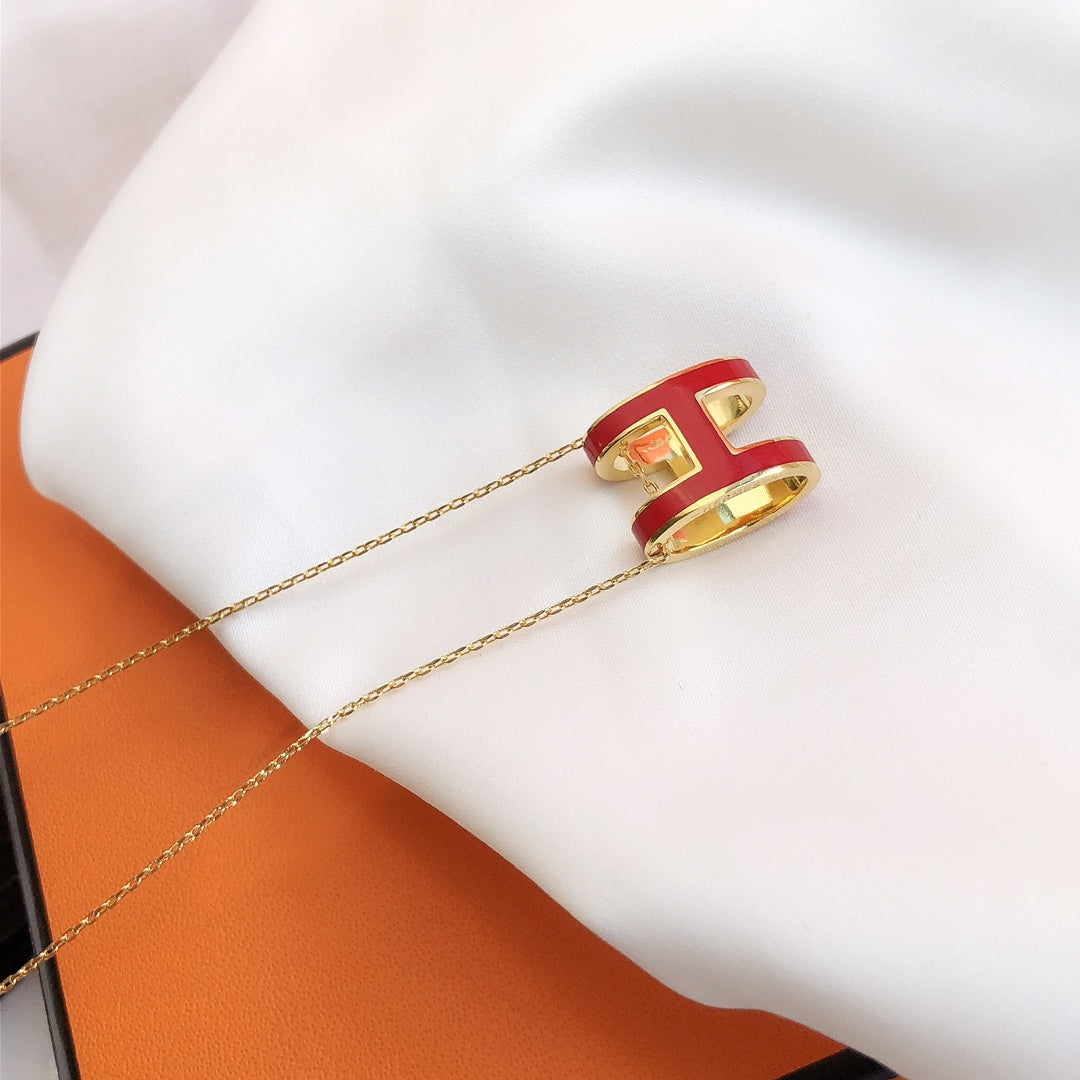 [⭐Mirelle]HM CLIC RED ENAMEL GOLD NECKLACE