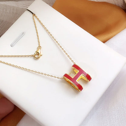 [⭐Mirelle]HM CLIC RED ENAMEL GOLD NECKLACE