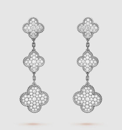 [⭐Mirelle]CLOVER 3 MOTIF DIAMOND SILVER DROP EARRINGS