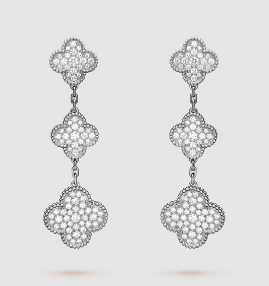 [⭐Mirelle]CLOVER 3 MOTIF DIAMOND SILVER DROP EARRINGS
