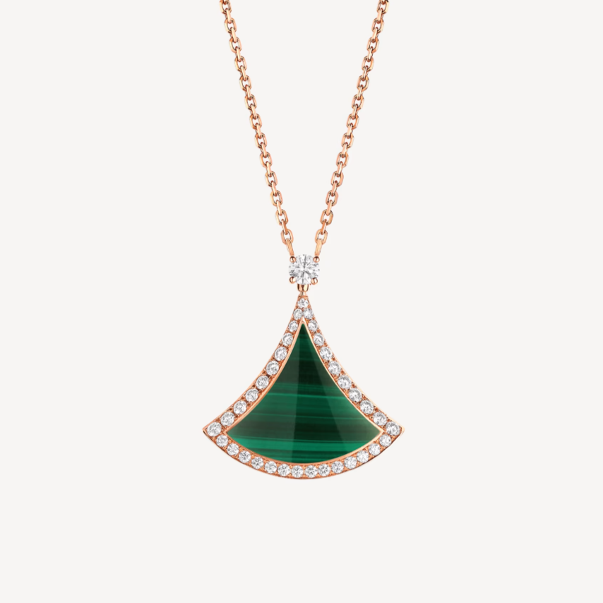 [⭐Mirelle]DREAM MALACHITE DIAMOND PAVED PINK GOLD NECKLACE