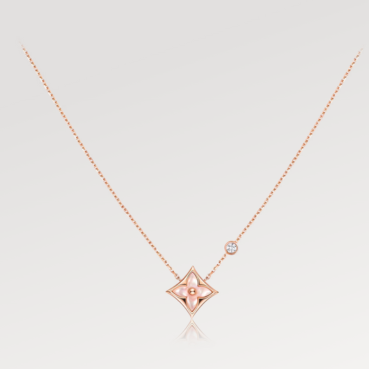 [⭐Mirelle]STAR PINK MOP 1 DIAMOND PINK GOLD NECKLACE