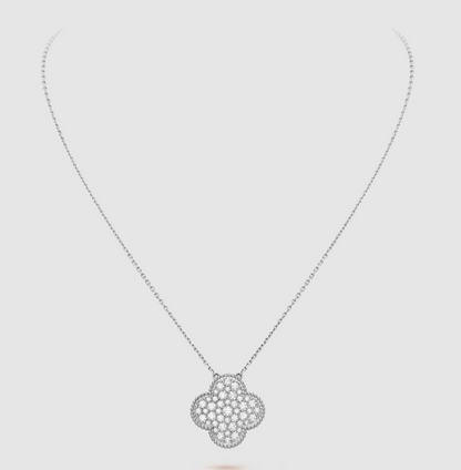 [⭐Mirelle]CLOVER 25MM LARGE PENDANT DIAMOND PAVED SILVER NECKLACE