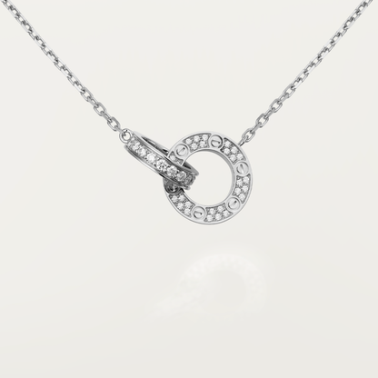 [⭐Mirelle]LOVE 7.6MM NECKLACE ROSE GOLD AND SILVER  FULL DIAMOND