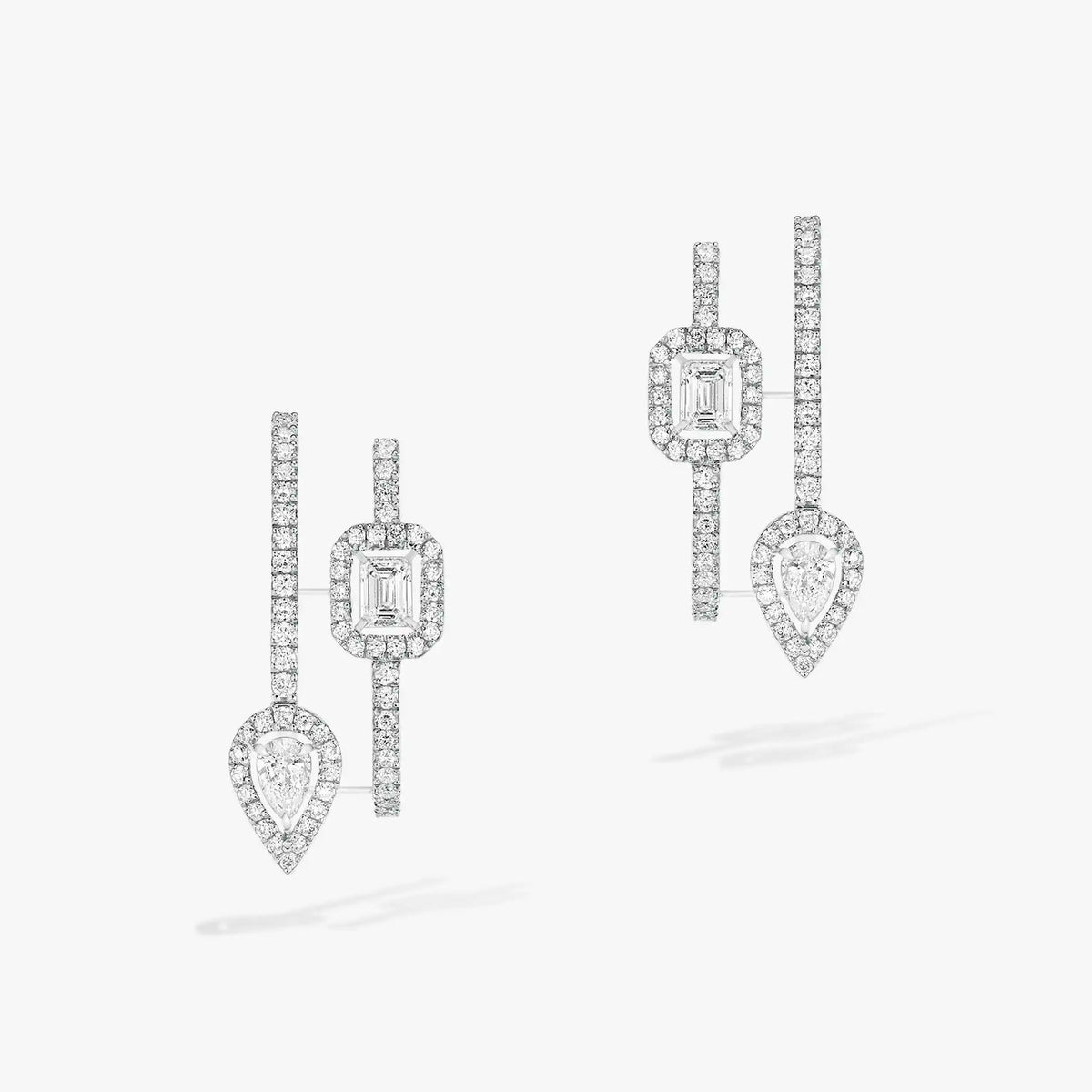 [⭐Mirelle]CREOLES MY TWIN 2 RANGS SILVER DIAMOND EARRINGS