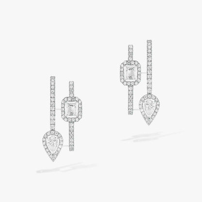 [⭐Mirelle]CREOLES MY TWIN 2 RANGS SILVER DIAMOND EARRINGS