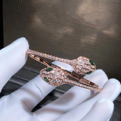 [⭐Mirelle]SERPENTI BRACELET PINK GOLD MALACHITE DIAMOND DOUBLE SNAKE