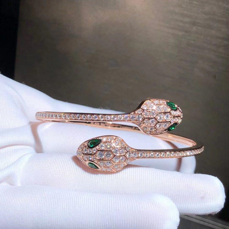 [⭐Mirelle]SERPENTI BRACELET PINK GOLD MALACHITE DIAMOND DOUBLE SNAKE