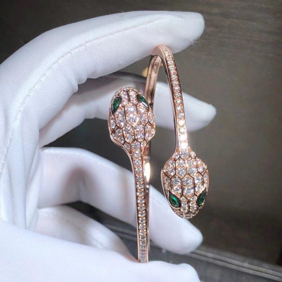 [⭐Mirelle]SERPENTI BRACELET PINK GOLD MALACHITE DIAMOND DOUBLE SNAKE