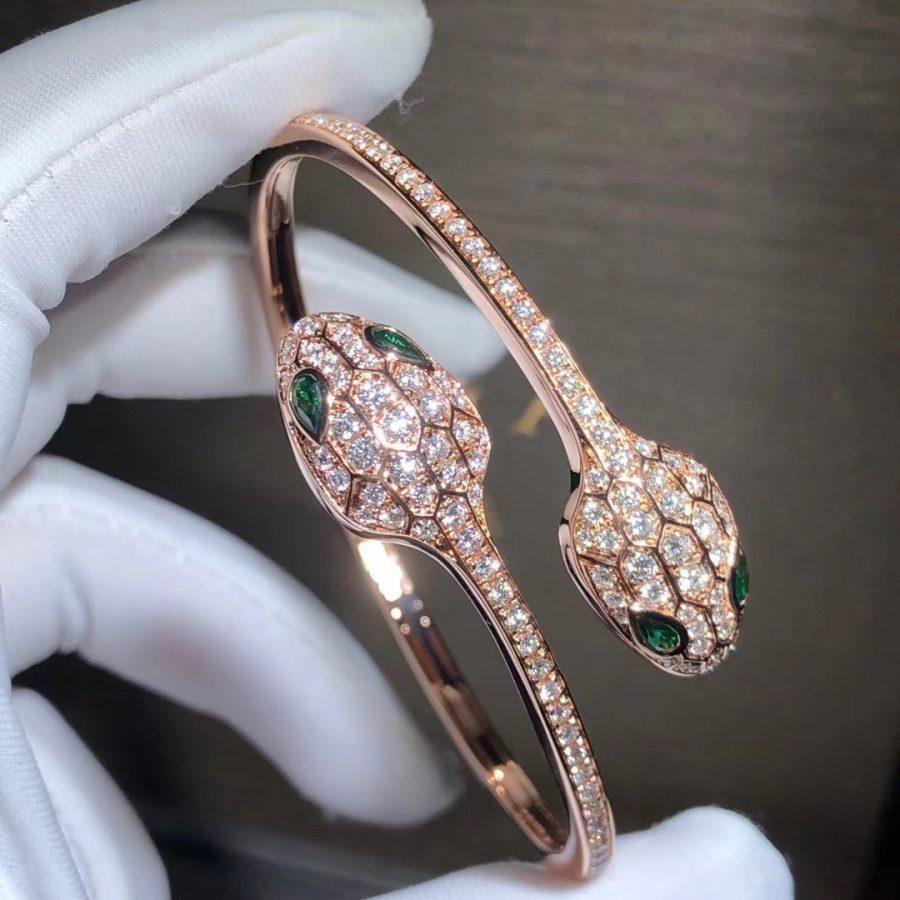 [⭐Mirelle]SERPENTI BRACELET PINK GOLD MALACHITE DIAMOND DOUBLE SNAKE