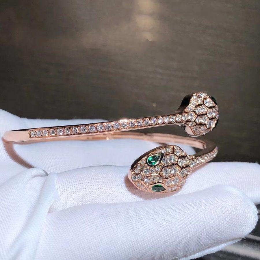 [⭐Mirelle]SERPENTI BRACELET PINK GOLD MALACHITE DIAMOND DOUBLE SNAKE