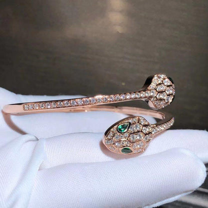 [⭐Mirelle]SERPENTI BRACELET PINK GOLD MALACHITE DIAMOND DOUBLE SNAKE