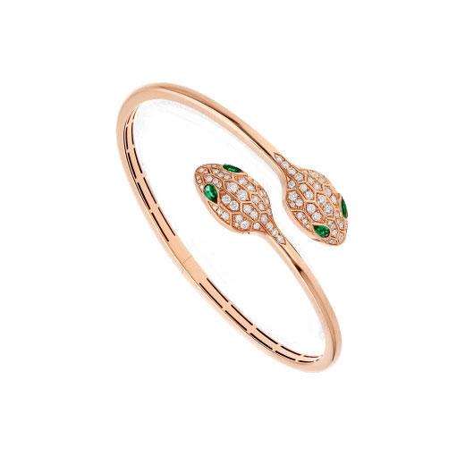 [⭐Mirelle]SERPENTI BRACELET PINK GOLD MALACHITE DIAMOND DOUBLE SNAKE